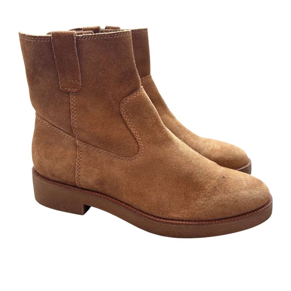 Lucky Brand Ankle Boots Women 9M Brown Suede Pull On Low Heel Western